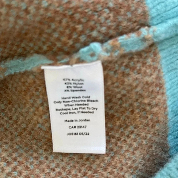 TALBOTS BIRD'S EYE PLAID OPEN FRONT CARDIGAN IN CANDIED BLUE/CAFE WOOL BLEND - Picture 6 of 8